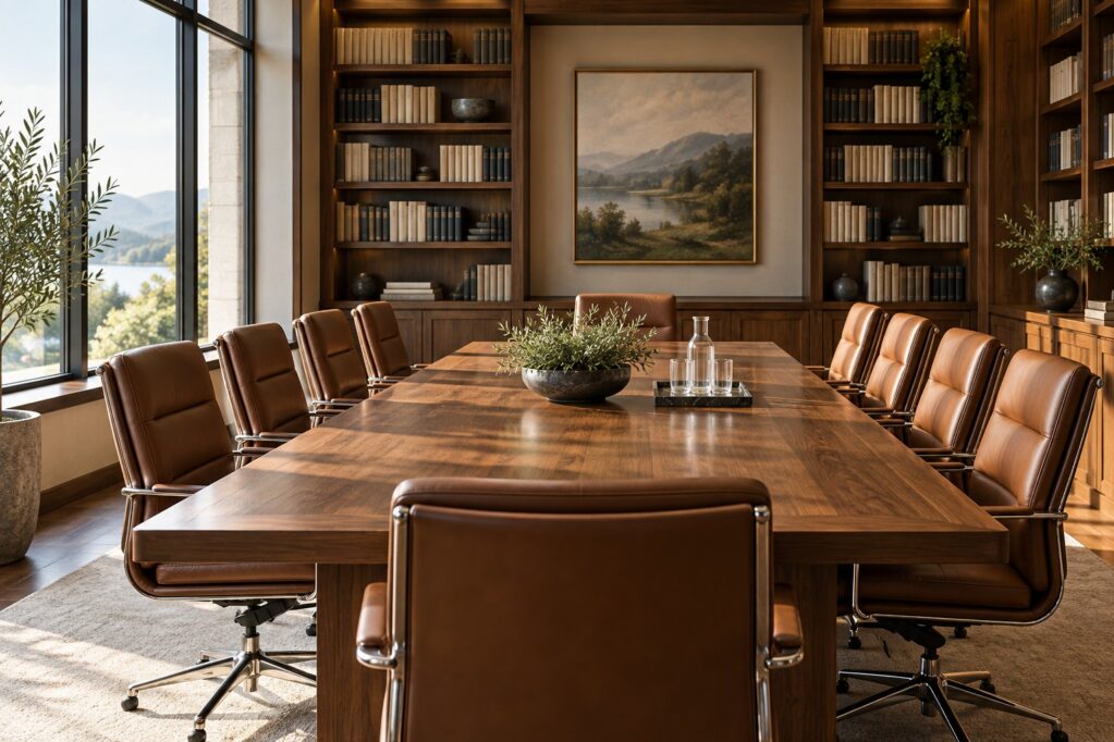 Bright, empty meeting room with a conference table - family law lawyers, Middlesex County