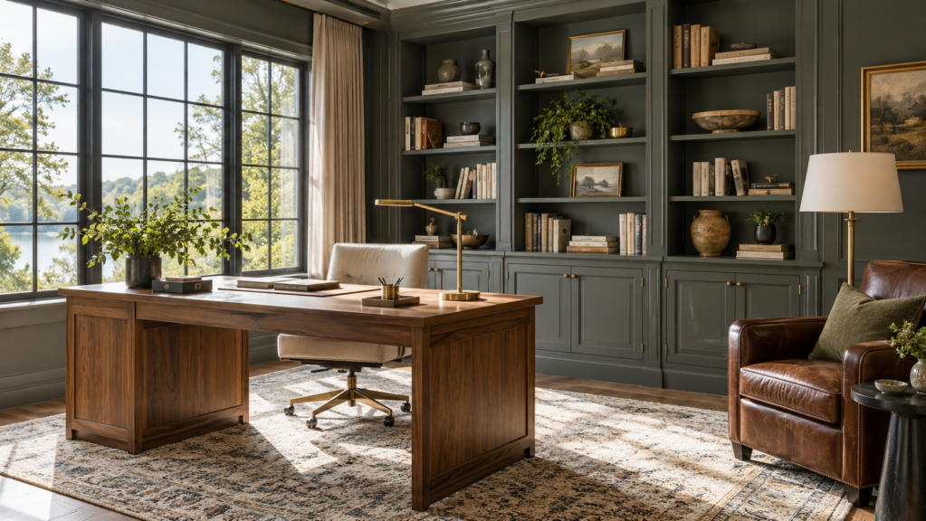Home office with built-in shelving - interior design, Randolph