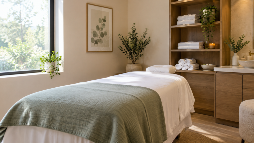 Treatment room with soft window light - med spa, Mendham and Chester
