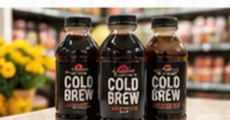 Three bottles of cold brew coffee on a store shelf