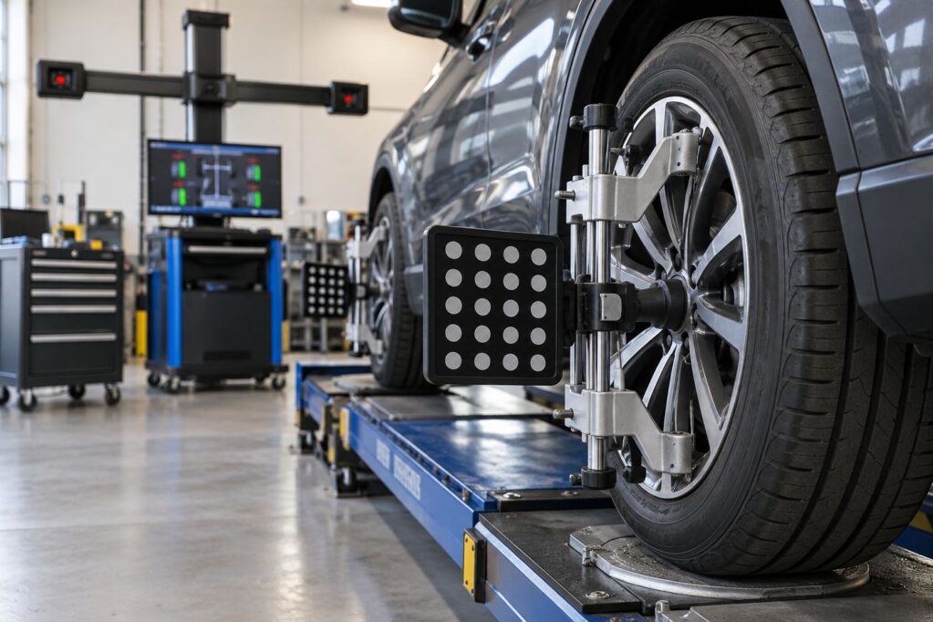 Wheel alignment rig with targets clamped to a wheel
