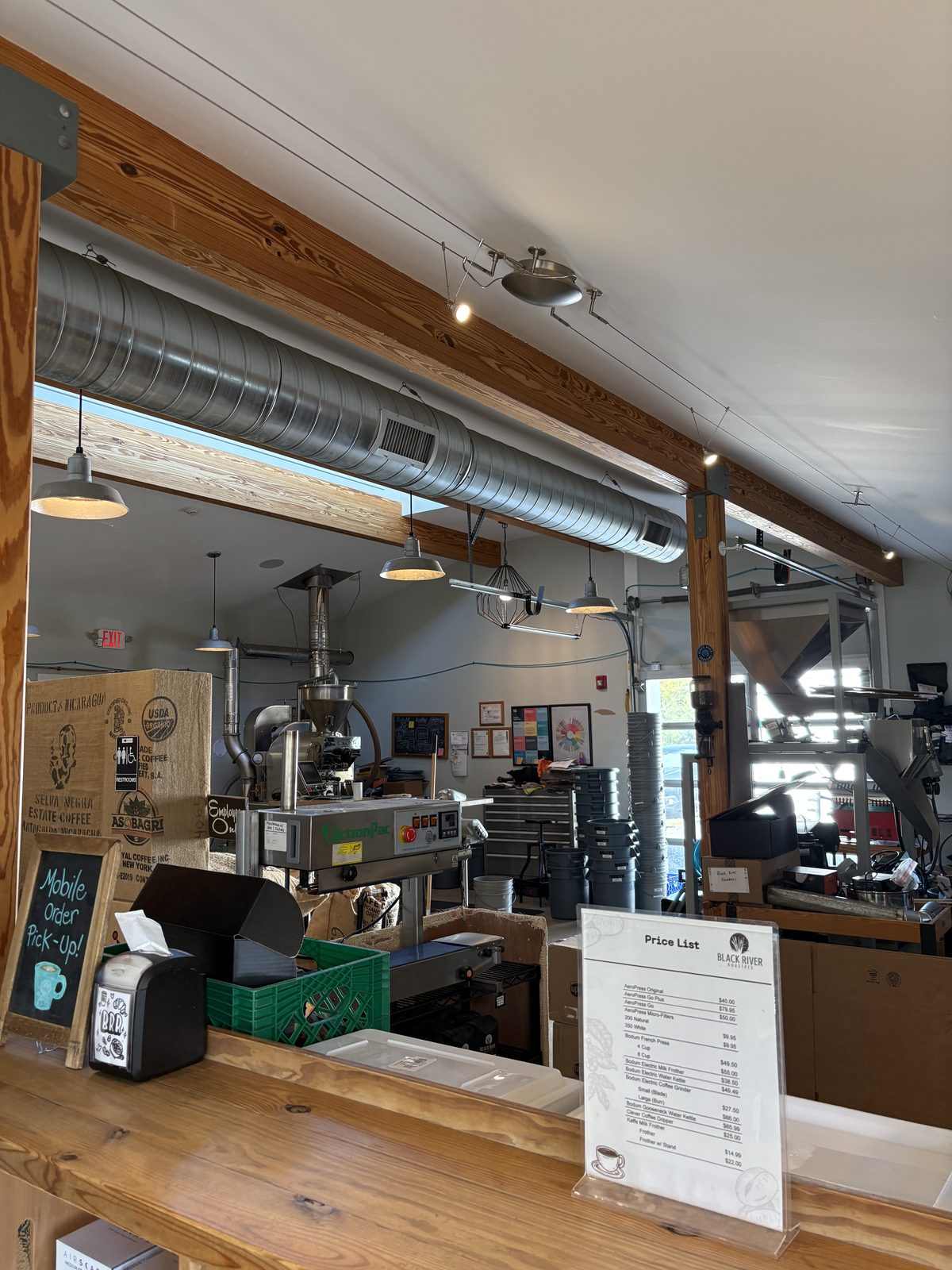 Black River Roasters, Whitehouse Station - the roasting machine visible behind the counter