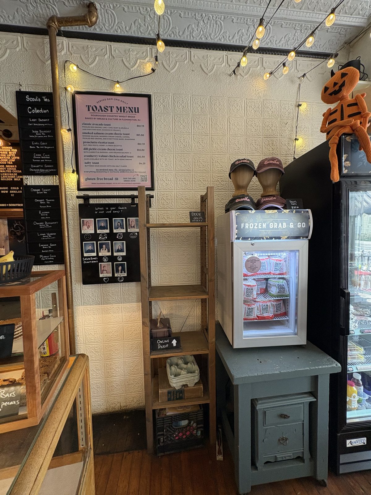 Scout's Coffee Bar + Mercantile, High Bridge - the toast menu and chalkboard menus behind the counter