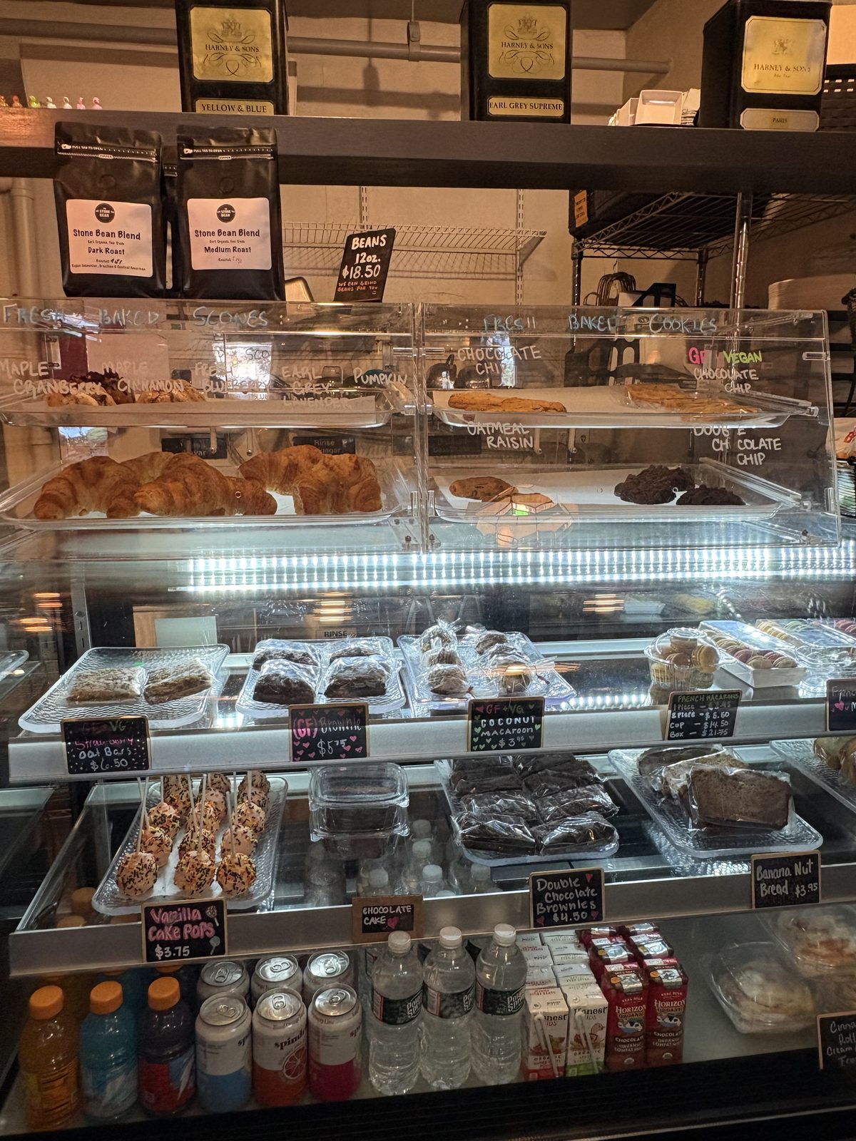 The Stone Bean, Clinton - the pastry case with cake pops, brownies and baked goods